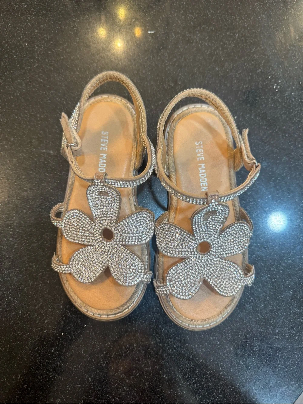 Steve Madden Kids Silver Rhinestone Flower Sandals
